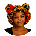 Leopard Silk Teddy Plush Bow Bonnet- Red